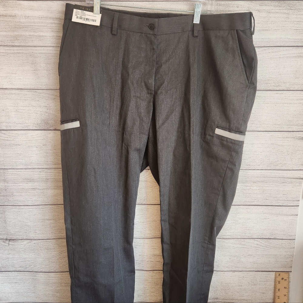Twinhill 18P Gray Career Pants Reflective Trim Straight Leg NWT